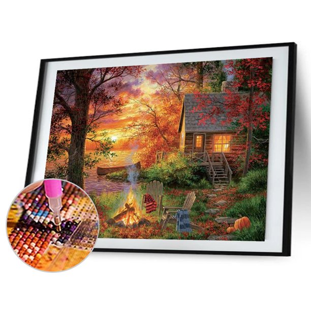 Cuadros Decorativos 5D bricolaje taladro cuadrado completo diamante pintura puesta de sol casa de campo decoración arte artesanía Ehuebsd embutido en tela