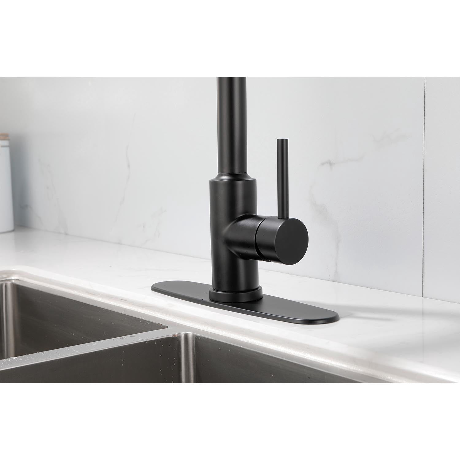 Izzovium Matte Black Kitchen Faucet with Pull Down Sprayer, 360° Swivel High Arc Stainless Steel Faucet, 2 Water Modes (Stream/Spray), Single Handle Design, 16in Height