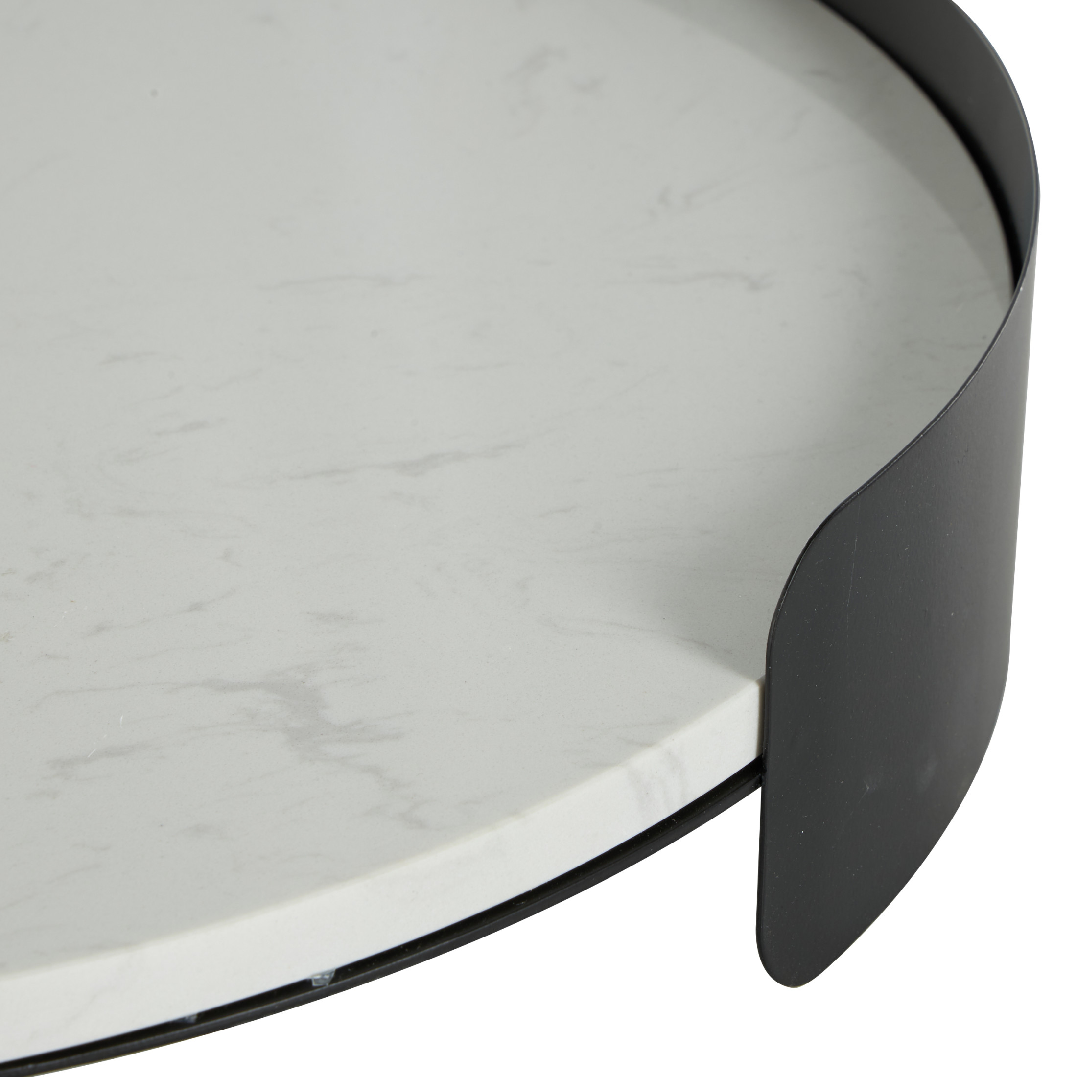 DecMode 19" x 19" White Marble Round Tray with Black Metal Frame, 1-Piece