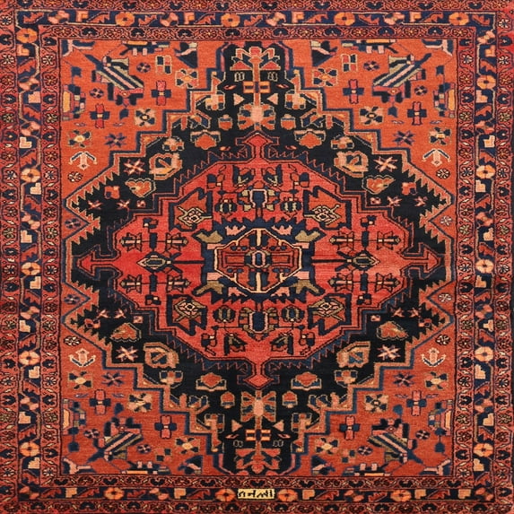 Ahgly Company Machine Washable Indoor Square Traditional Saffron Red Area Rugs, 6' Square