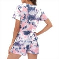 thumbnail image 3 of Defitshape Women's Summer Pajama Set Tie Dye 2 Piece Comfy Sleepwear Loose Soft Lounge Set Lightweight Holiday Sleeping Pj Set Short Sleeve Shorts Pjs Navy Large, 3 of 5