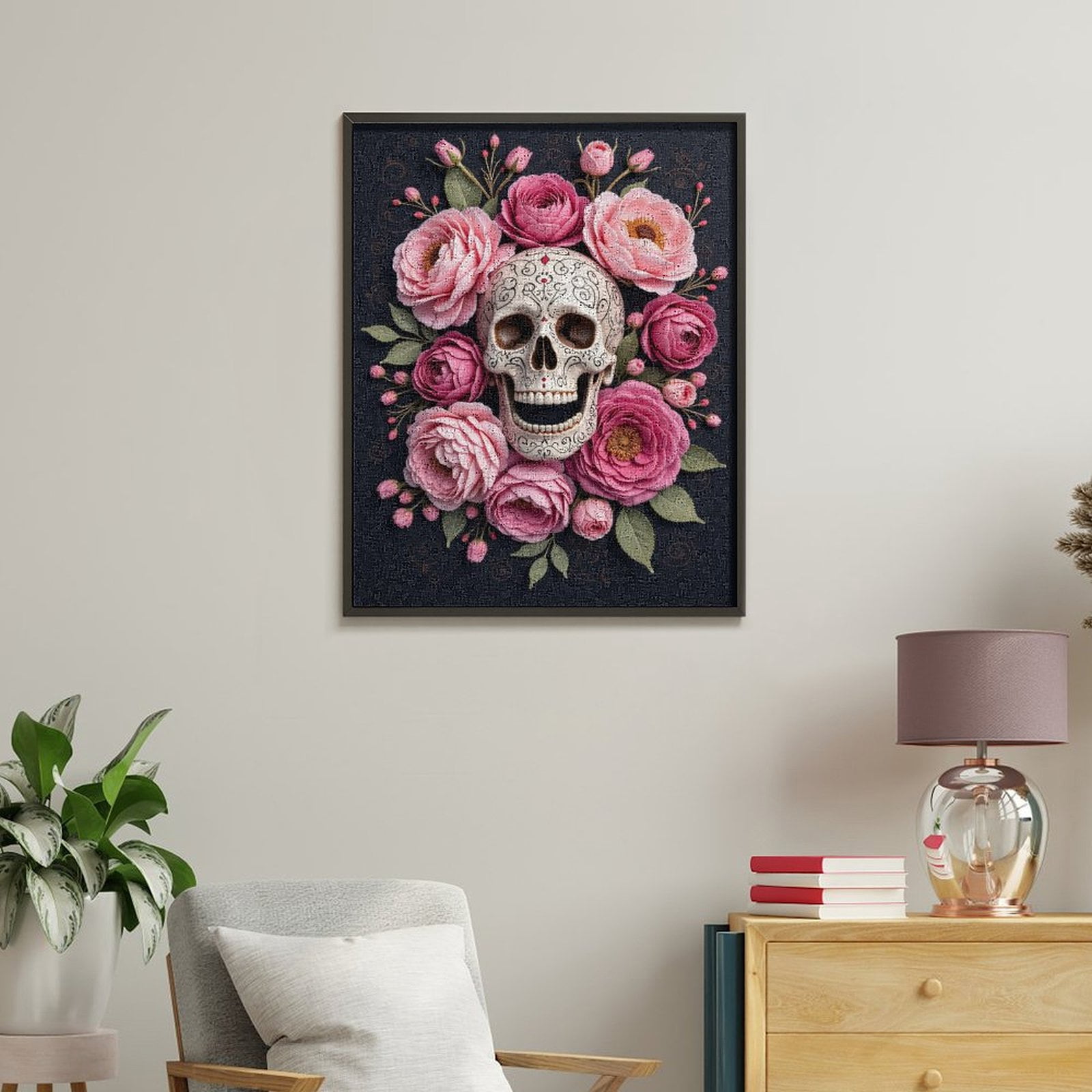 Paint By Numbers Kit for Adults Beginner - DIY Sugar Skull Floral Arrangement Canvas Painting Kits for Adults, Frameless Paint By Number for Adults for Home Wall Decor 16x20 Inch