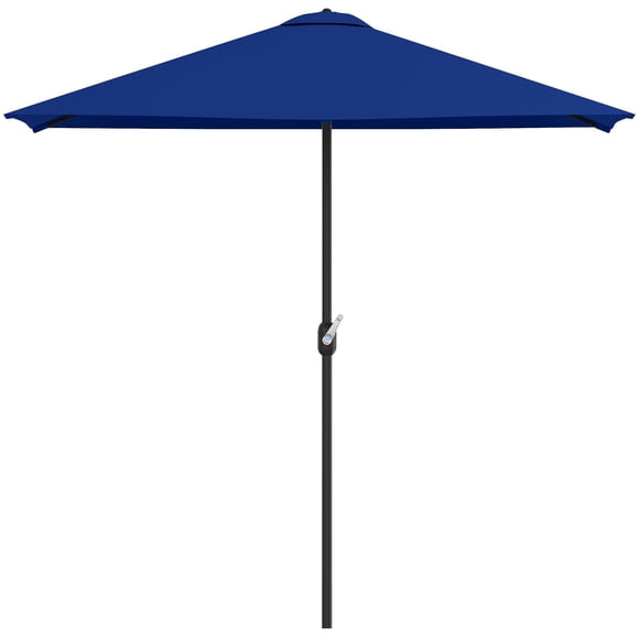 8ft Half Round Patio Umbrella, Dark Blue UV Resistant Polyester Canopy with Powder Coated Metal Frame, Space-Saving Balcony Parasol for Garden, Deck, and Wall-Facing Areas