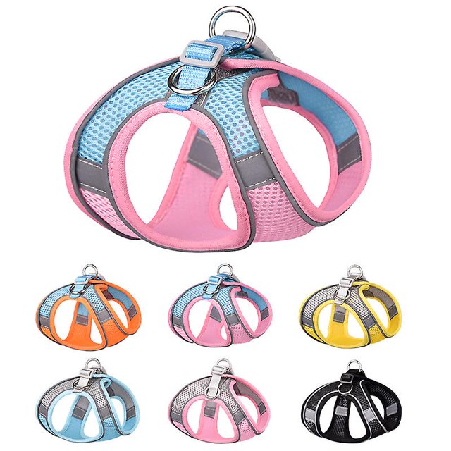 Pet Harness Vest With Leash Reflective Nylon Dog Cat Harness Collars Breathable Adjustable Chest Strap For Small Dogs Chihuahua _jiue