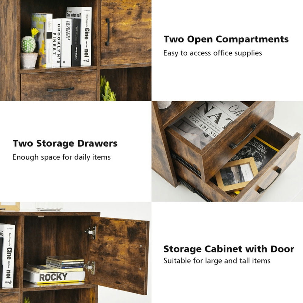 Demi Bonn Mobile File Cabinet with Lateral Printer Stand and Storage Shelves, Wood Filing Cabinet for Home Office, Brown