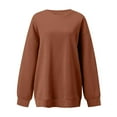 thumbnail image 3 of VANLOFE Women's Solid Color Long Sleeve Sweatshirt O-Neck Sweatshirt for Women Women's Washed Trendy Brown Sweatshirt M, 3 of 3
