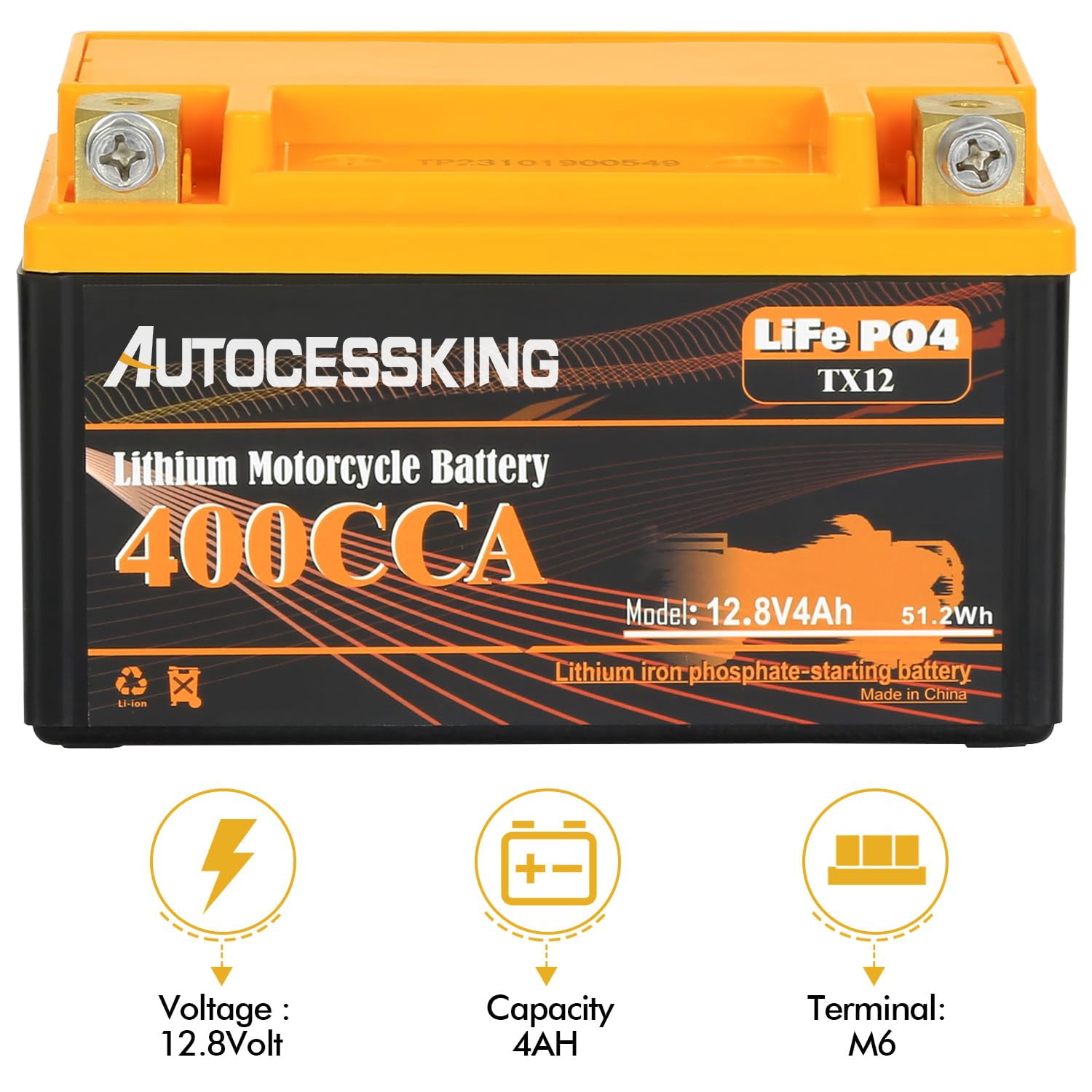 autocessking YTX9-BS Lithium Motorcycle Battery LiFePO4 400A 12V 4AH Automotive Battery for ATV UTV Scooter Snowmobile Jet Ski Generator Tractor Personal Watercraft Seadoo and 4 Wheeler Battery