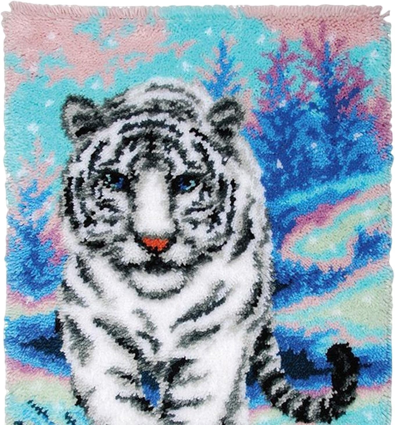 ShowNiceArt Latch Hook Rug Kit DIY Rug, White Tiger | Carpet Needlework Home Decoration Latch Hook Kits for Adults for Christmas, 20*15in