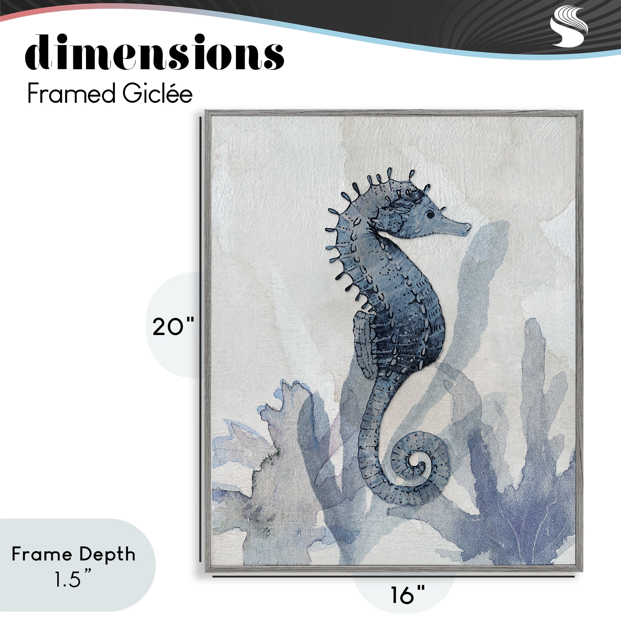 Stupell Industries Seahorse & Seaweed Impressions Gray Framed Giclee Art, design by Susan Jill