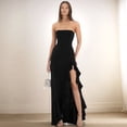 thumbnail image 4 of Vestido de Fiesta Ajustado Sin Mangas, , con Abertura Alta, Hombros Descubiertos y Fruncido para Mujer Negro L, 4 of 10