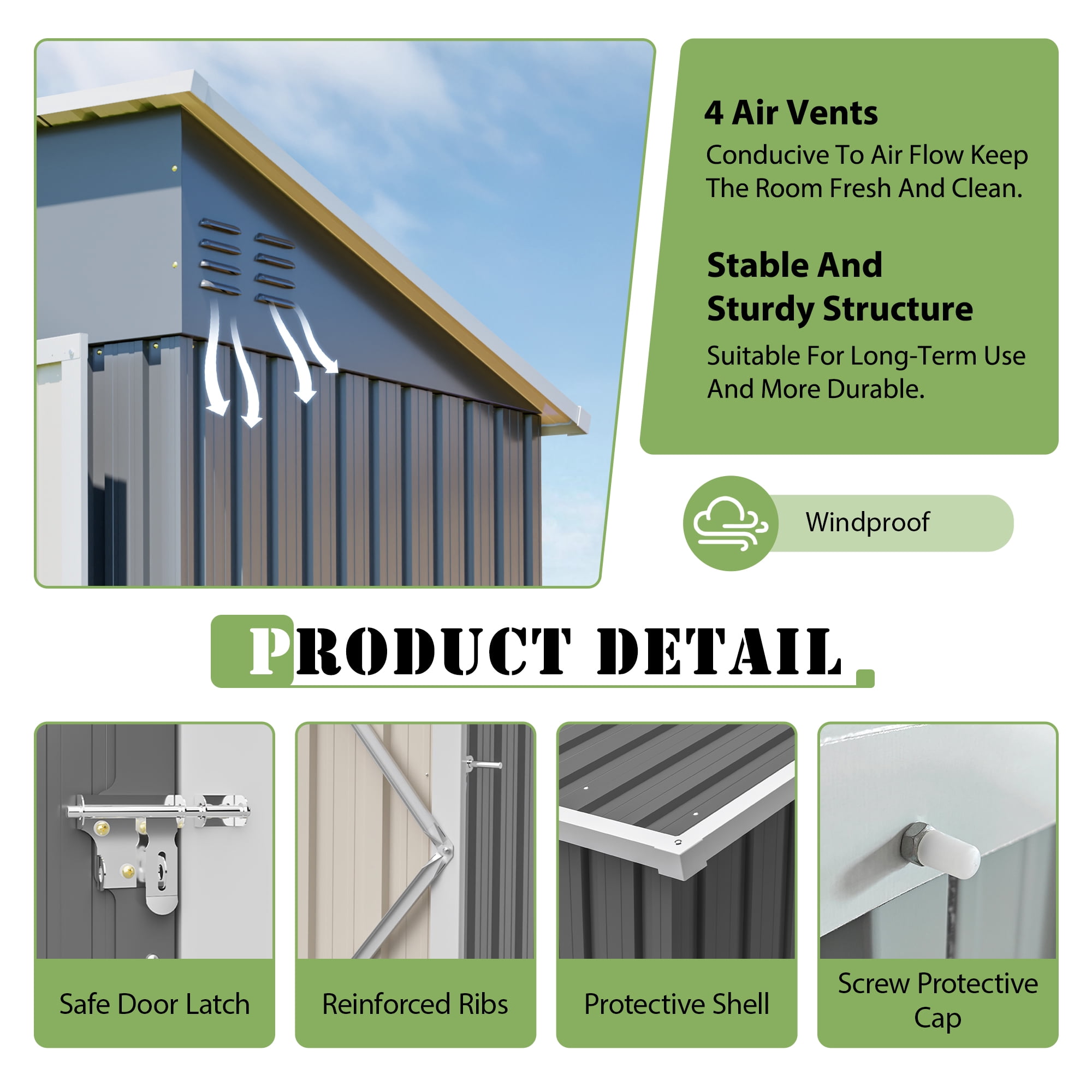 LZBEITEM 8 x 4 ft Outdoor Metal Storage Shed, Small Metal Sheds & Garden Tool Shed with Galvanized Floor Frame Kit Lockable for Garden, Backyard
