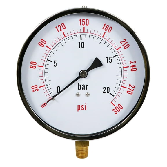 Supply Giant 4.5" Utility Dry Water Pressure Gauge 300 PSI, 1/4" NPT Lower Mount