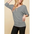 thumbnail image 3 of Made by Johnny Women's V-Neck 3/4 Sleeve Dolman Top with Side Shirring XXXXL HEATHER_DARK_GREY, 3 of 6