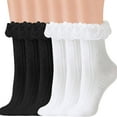 thumbnail image 7 of VISALY Socks Lace Socks for Women Ankle Ruffle | Black White Derby Hats Womens Black Crew Socks Thin Mid-Tube Cotton Socks for Womens Black Dress Socks Black White Scarf Black Ankle Socks | 1Pair, 7 of 7