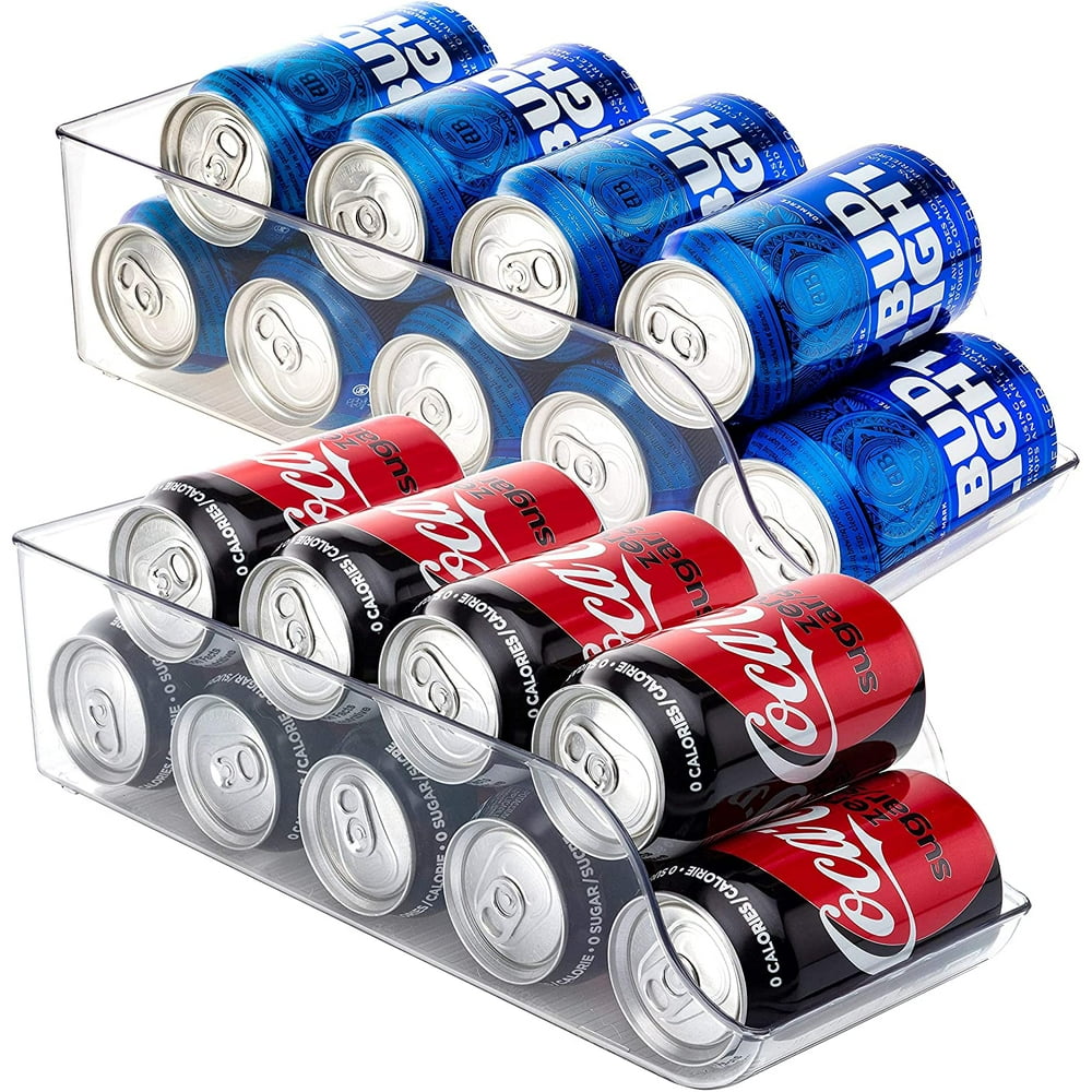 Set of 2 Pop/Soda Can Dispenser, Fridge Beverage Can Storage Bin for