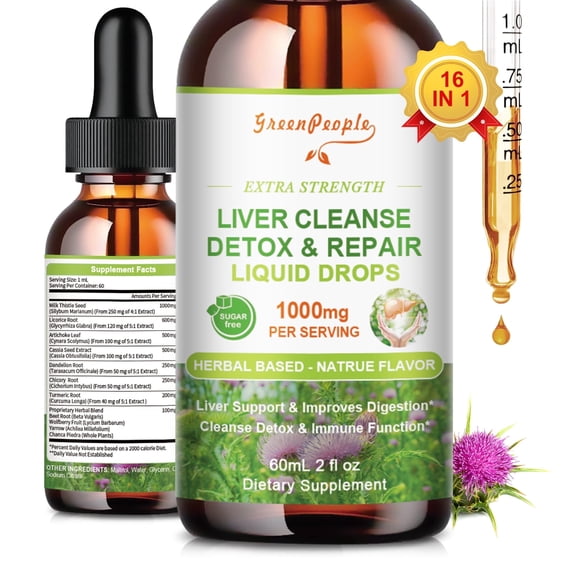 16 in 1 Liver Support Liquid Drops, 1000 mg Milk Thistle Seed Extract, 2fl oz