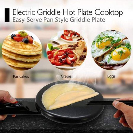 Electric Crepe Pans - Electric Griddle Crepe Maker Cooktop - Nonstick 8” Pan Style Hot Plate with On/Off Switch, Automatic Temperature Control & Cool-touch Handle - Food Bowl & Spatula Included - NutriChef AZPKCRM08