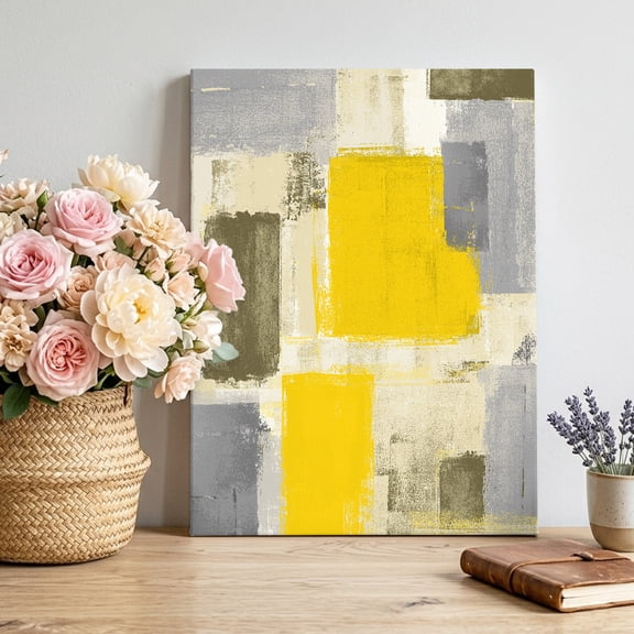 Yellow Paint Canvas Wall Art, Abstract Mottled Framed Canvas Wall Decor Picture Print Artwork Decorations for Living Room Office Ready to Hang 24" x 20"