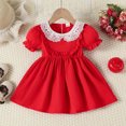 thumbnail image 2 of Zwiiyzr 2025 6M-3T Baby Girl Clothes Infant Toddler Dress Summer Puff Short Sleeve Lace Doll Collared Princess Dress Red, 2 of 8