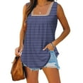 thumbnail image 2 of DeHolifer Tank Top for Women Square Neck Strip Printed Sleeveless Loose Casual Blouse Ladies Summer Tank Tops Blue M, 2 of 6
