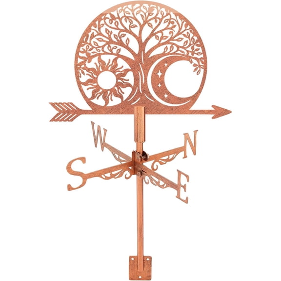 Tree of Life Weather Vane Sun and Moon Metal Weathervane Copper Windvanes Weathercock Decorative Wind Direction Signs for Farmhouse