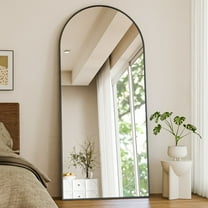 Easy4Home 78"x 35" Arch-Top Floor Mirror Metal Frame Free-Standing & Wall-Mounted, Black