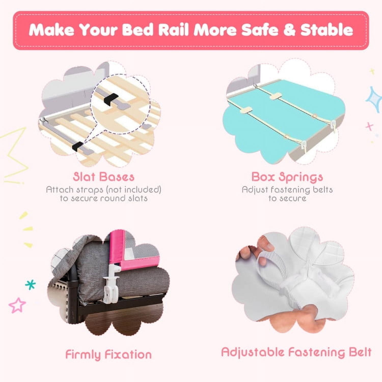YYAo Bed Guard Rails,Bed Fence,Bed Gate for Baby,59 Inch Folding Breathable Baby Bed Rail Guard with Safety Strap-Pink