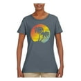 thumbnail image 2 of Two Coconut Palm Trees Beach Sunset | Womens Pop Culture Graphic T-Shirt, Charcoal, Medium, 2 of 4