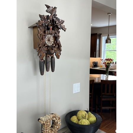 Eight Day Musical Cuckoo Clock with Hand-carved Birds, Leaves, and Chicks in Nest