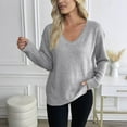 thumbnail image 2 of Women's Scoop V Neck Sweaters Solid Color Long Sleeve Lightweight Knitted Pullovers Casual Loose Fit Outfits Clothes, 2 of 4