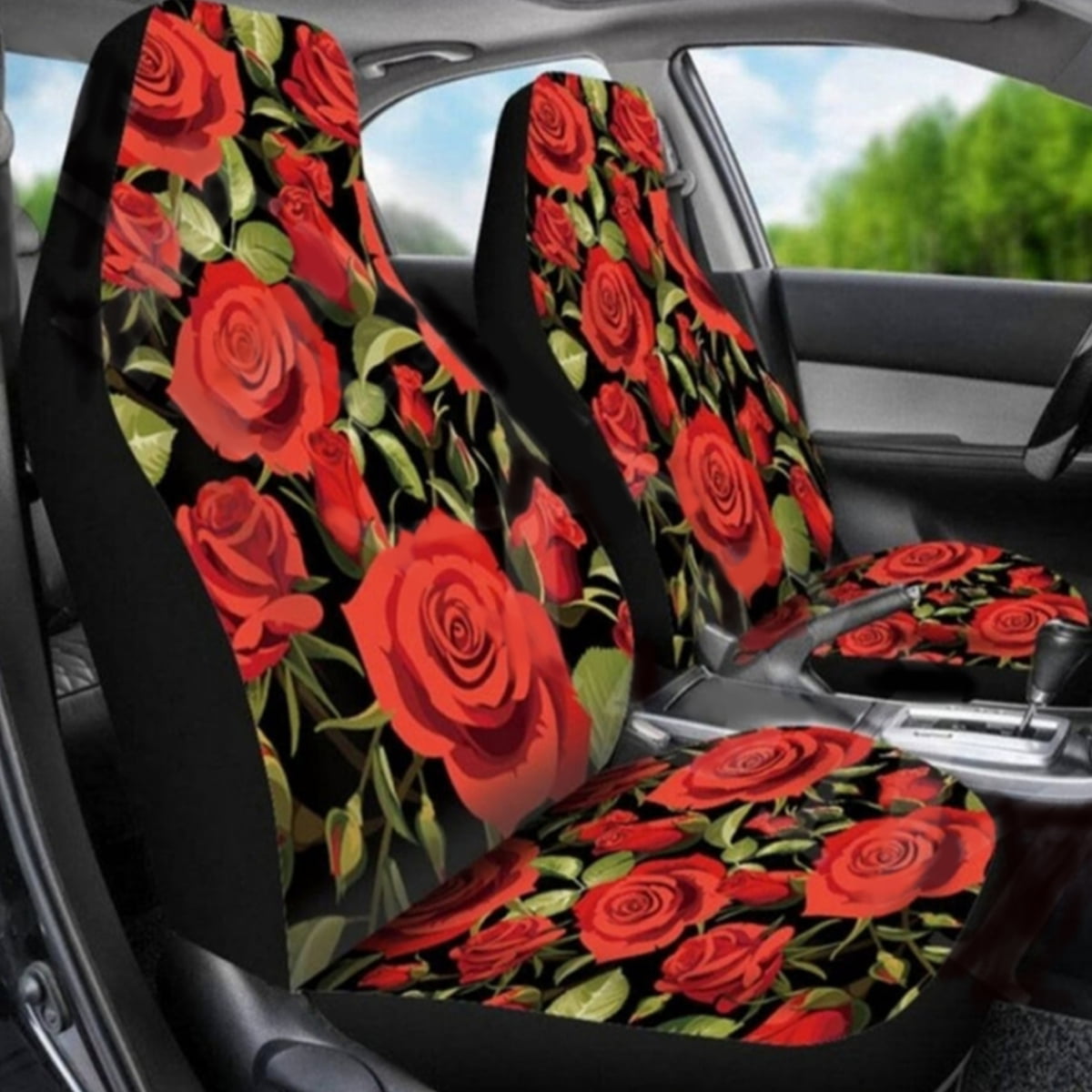 Flexible Elastic HUGS IDEA Daisy Flower Car Seat Cover Front Seats Only Full Set of 2 Sedan and Jeep Universal Fit for Vehicle