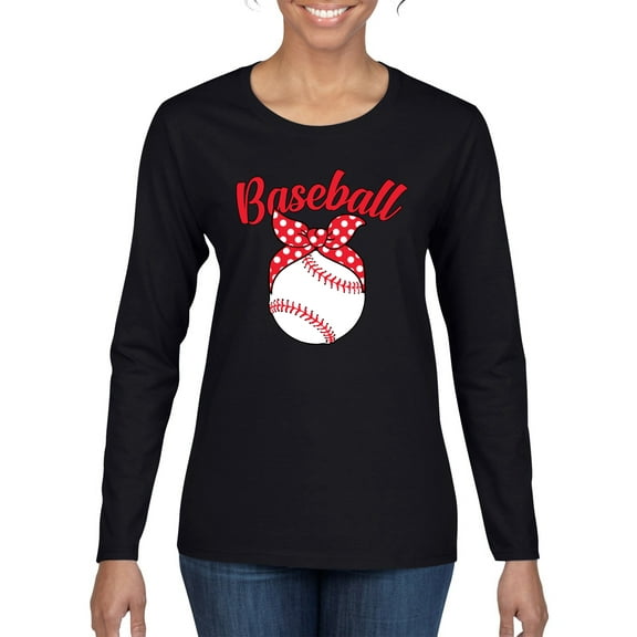 Wild Bobby, Cute Baseball Mom Ribbon Gift, Mother's Day, Women Graphic Long Sleeve T-Shirt, Black, Small