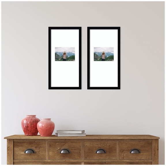 Kate and Laurel Svelte Noir Black 11x20 matted to 5x7 Rectangular Picture Frame 2 Piece Black Modern Photo Frame Set for gallery wall frame in living room wall decor, Set of 2