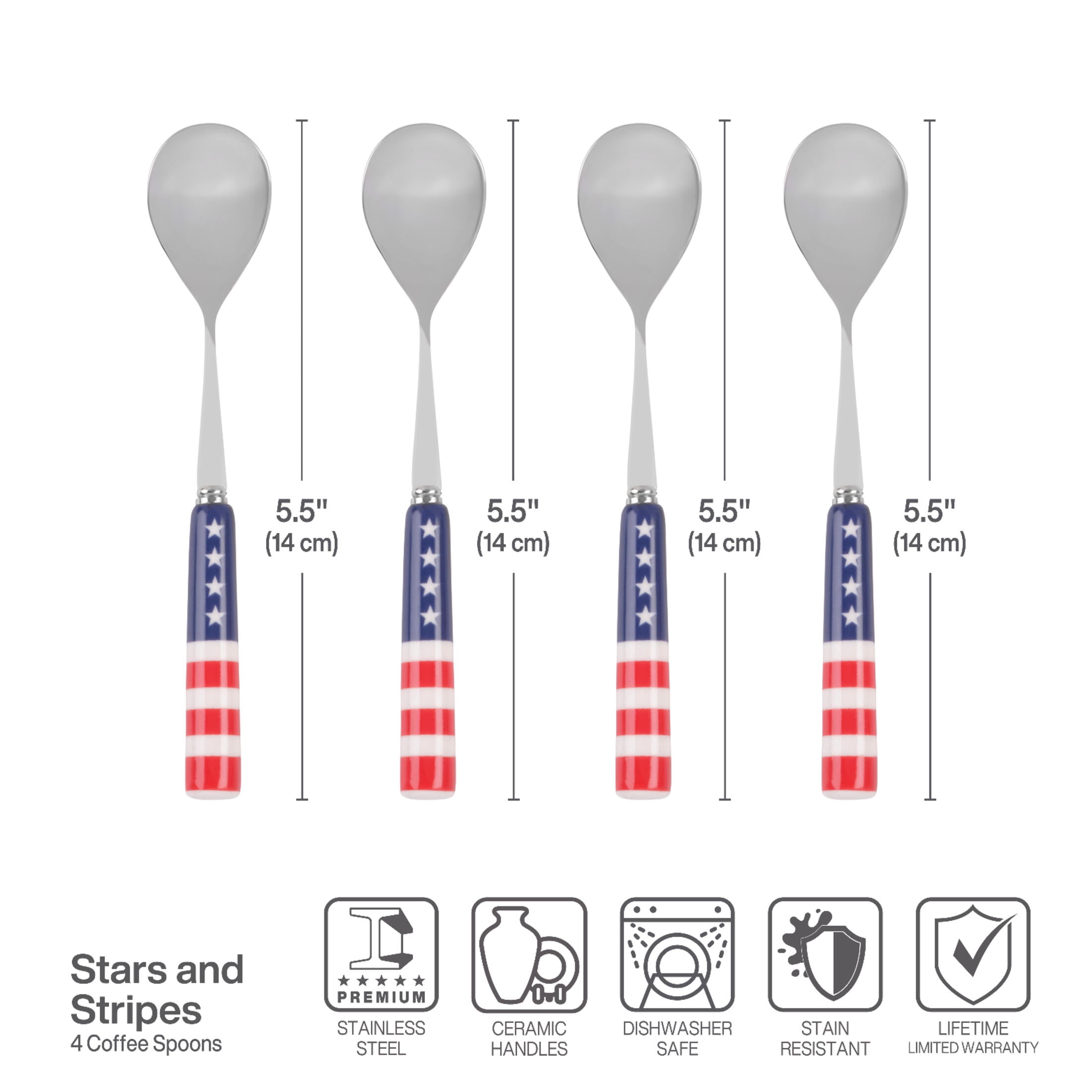 International Silver Stars and Stripes Ceramic Handle Coffee Spoons Set of 4