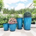 thumbnail image 6 of FIASON 4 Pack Large Plastic 24/21/12/10" H Blue Tall Planters,Tall Plant Pots for Outdoor Indoor with Shelf Inset, Glossy Smooth Finish Large Flower Pot with Drainage Holes for Front Porch Patio, 6 of 11