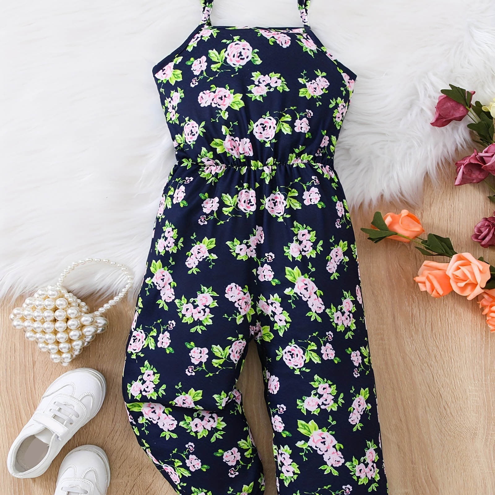 Toddler Girl 100% Cotton Floral Print Bowknot Design Sleeveless Jumpsuit  Only د.ب.‏ 6.00 بات بات Mobile