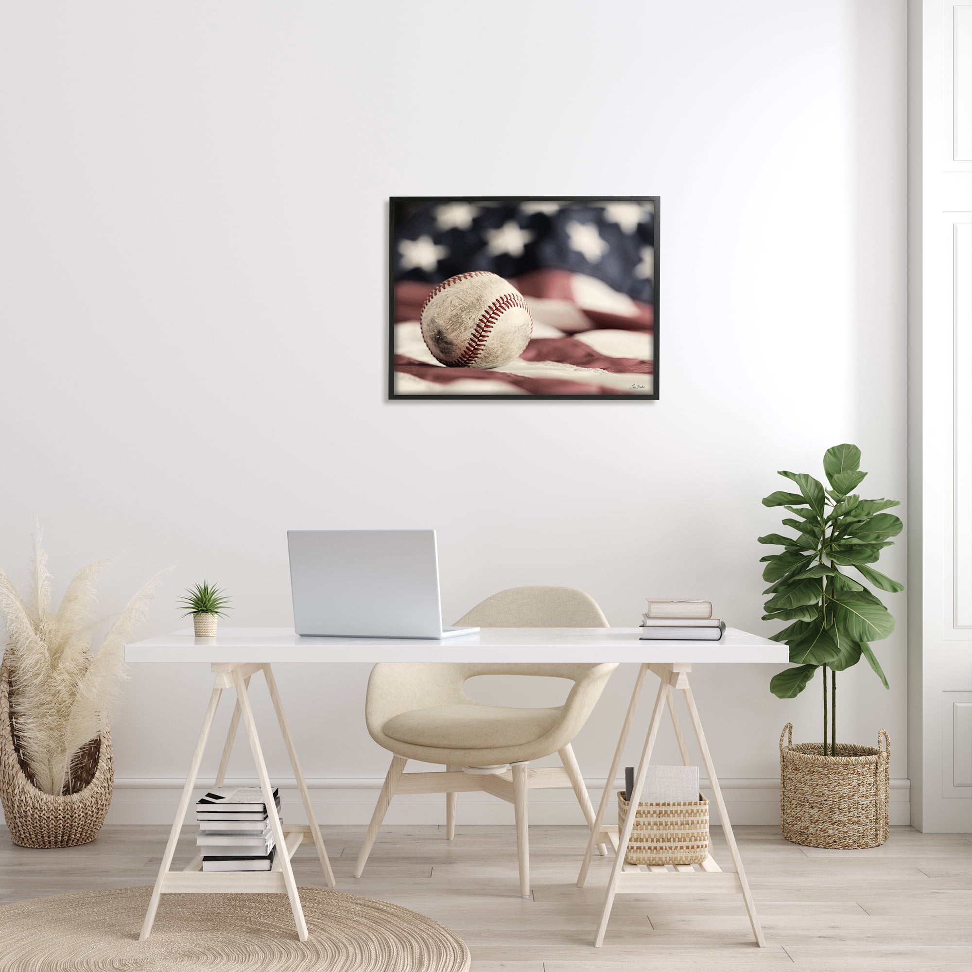 Stupell Industries Baseball & American Flag Sports Photography Black Framed Art Print Wall Art, 30 x 24