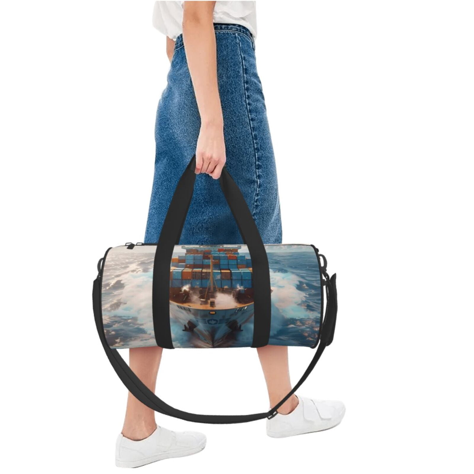 Vsdgher Cargo Ship At Sea 45L Foldable Duffel Bag, Sports Gym Bag,Overnight Bag, Portable Weekender Bag for Airplanes