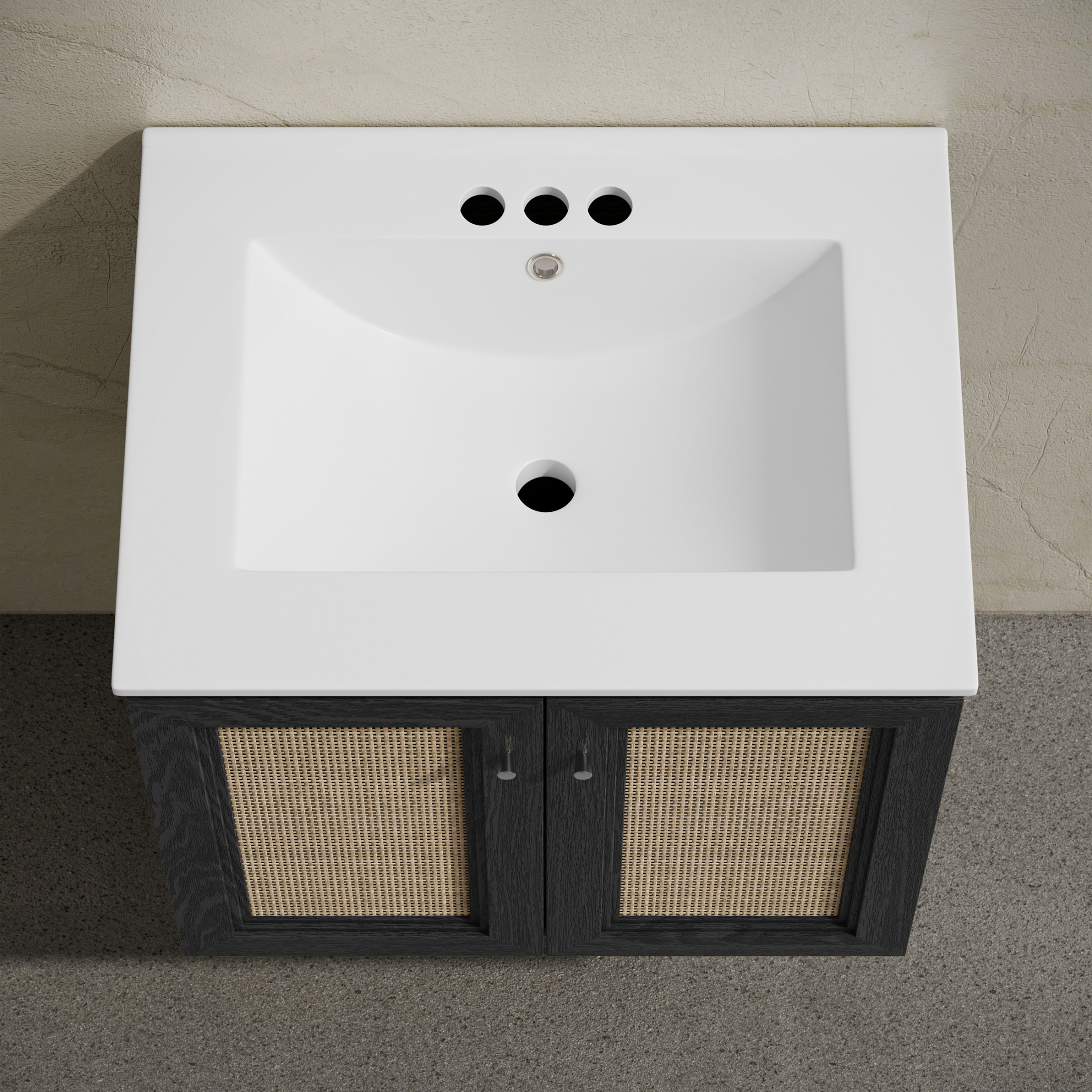 Classe 24" Wall-Mounted Bathroom Vanity in Black Oak with Centerset Faucet Holes Vanity Top