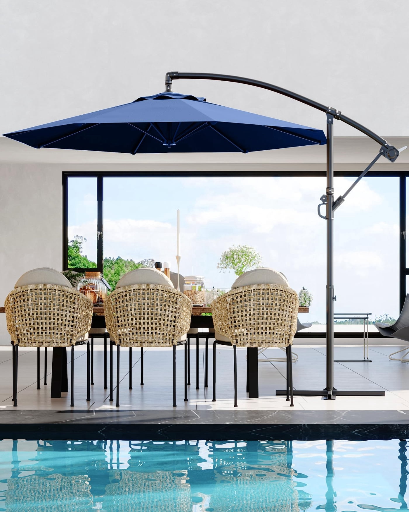 Arigeas 10FT 360 Degree Rotation Cantilever Umbrella with Cross Base, Outdoor Offset Patio Umbrella with Tilt and Crank Lift