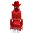 thumbnail image 2 of Aiihoo Kids Cowboy Cowgirl Girls Jazz Latin Dance Outfit Sleeveless Sequin Rhinestone Tassel Tops with Fringed Skirt Gloves Hat Red 12, 2 of 5