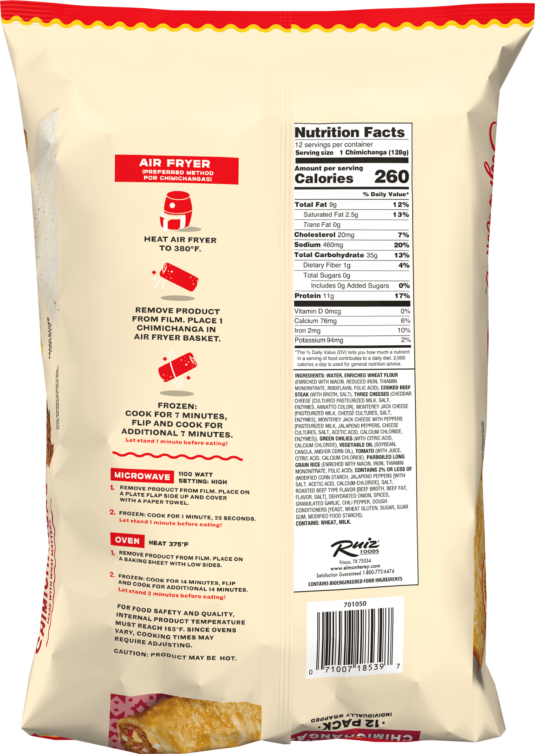 El Monterey Signature Shredded Steak and Cheese Chimichangas 54 oz, 12 Count (Frozen)