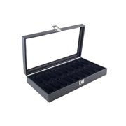 Caddy Bay Collection Black Watch Case Display Box with Glass Top Lid Holds 18 Watches