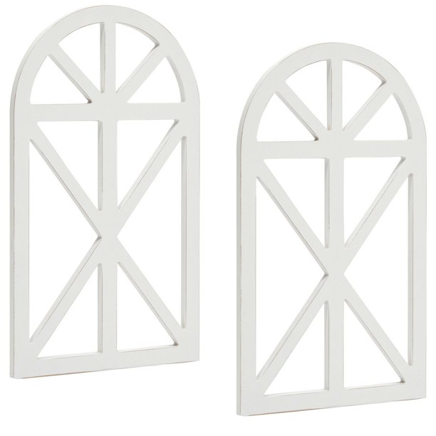 Rustic Wood Arch Wall Decor, Hanging Farmhouse Window Frame (9 x 16 in, 2 Pack)