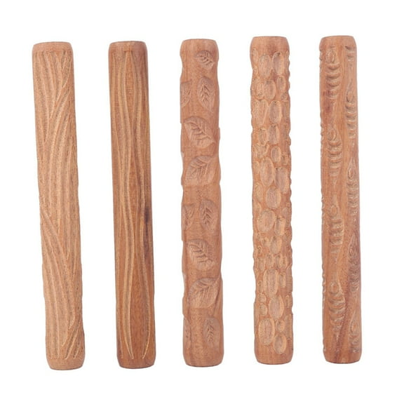 5PCS Pottery Tools Wood Hand Rollers for Clay Clay Stamp Clay Roller