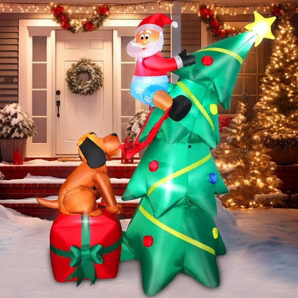 Árbol de Navidad inflable FunFanso de 6 pies con Papá Noel y perro