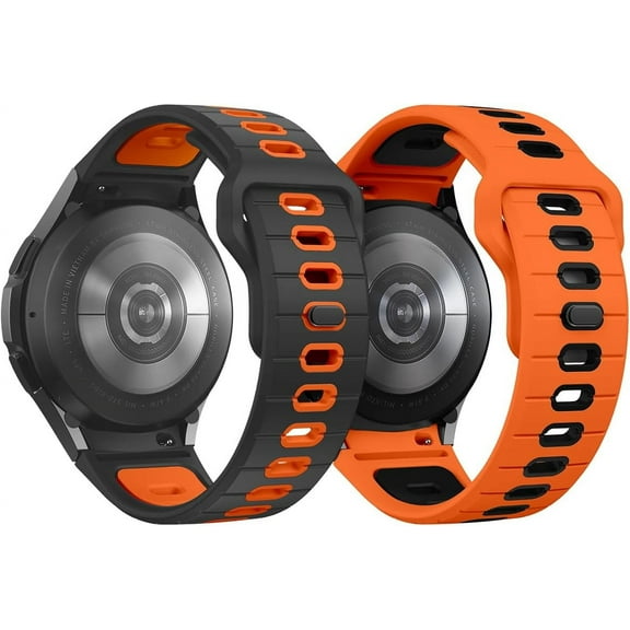 2 Pack Rugged No Gap Band Compatible with Samsung Galaxy Watch 7 6 5 4 Bands 40mm 44mm/Galaxy Watch 4 6 Classic Band 47mm 43mm 42mm 46mm/Galaxy Watch 5 Pro Band, 20mm Two Tone Silicone Sport Strap