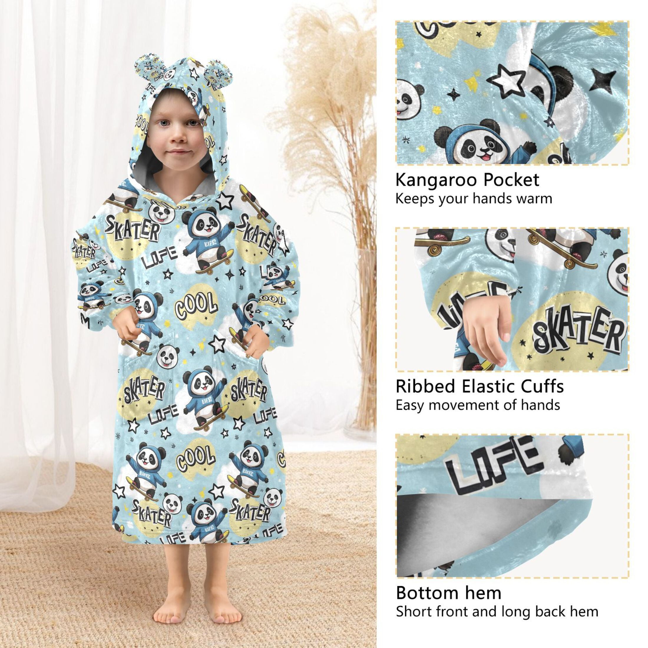 joogoo Wearable Blanket Hoodie for Cartoon Pandas Skating Oversized Sherpa Hooded 3-14 YR M