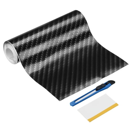 1 Set Carbon Fiber Vinyl Wrap 3.94" x 5ft Self-Adhesive Car Sticker Waterproof Wrap Roll for DIY Decor Automotive Exterior Interior Protection with Scraper Tool, Silver Black