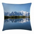 thumbnail image 1 of Lake Throw Pillow Cushion Cover, Mont Blanc Mountain Range Reflected in Cheserys Lake Alps France Panorama, Decorative Square Accent Pillow Case, 24 X 24 Inches, Pale Blue White Green, by Ambesonne, 1 of 2